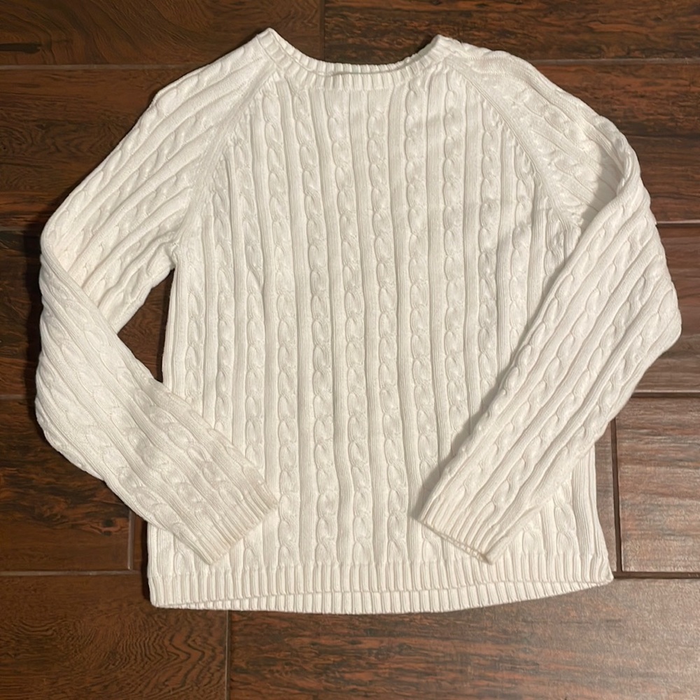 Womens White L.L.Bean Sweater Size L 100% Cotton
